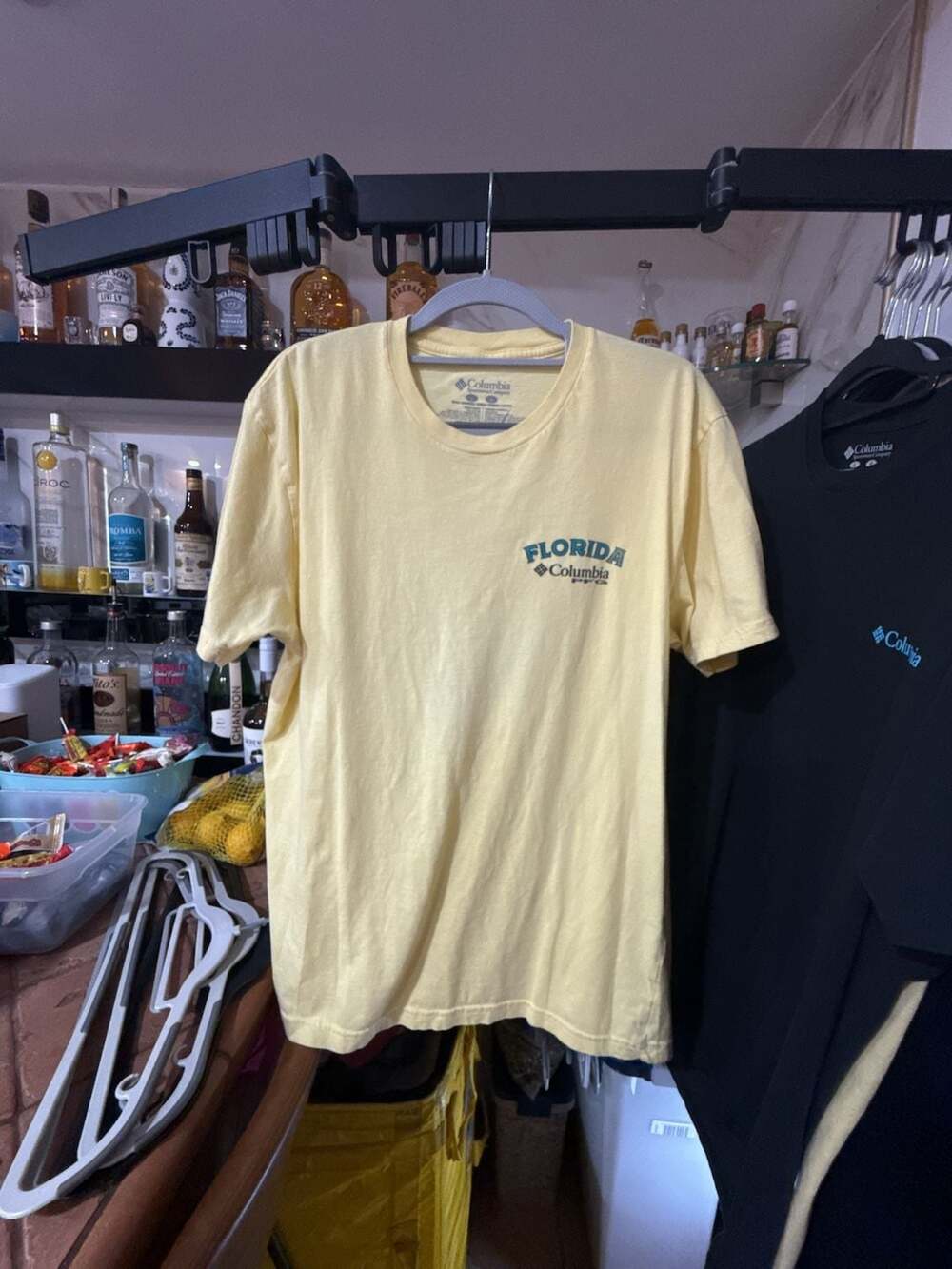Columbia PFG Florida Marlin Retro Sun Graphic T-Shirt Yellow Men's Size L